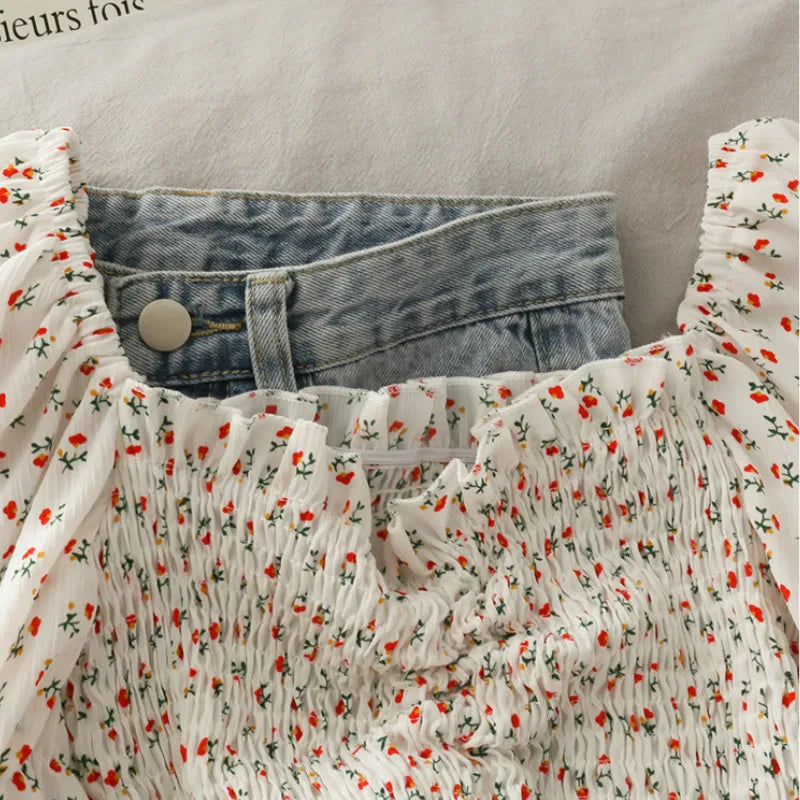 Floral Ruffled Tops for Women - Elegant Chic Crop Top
