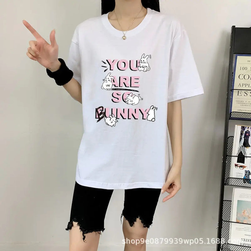 Short Sleeve T-shirt For Women's featuring a playful rabbit design and comfortable fit, perfect for casual wear.