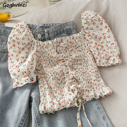 Floral Ruffled Tops for Women - Elegant Chic Crop Top