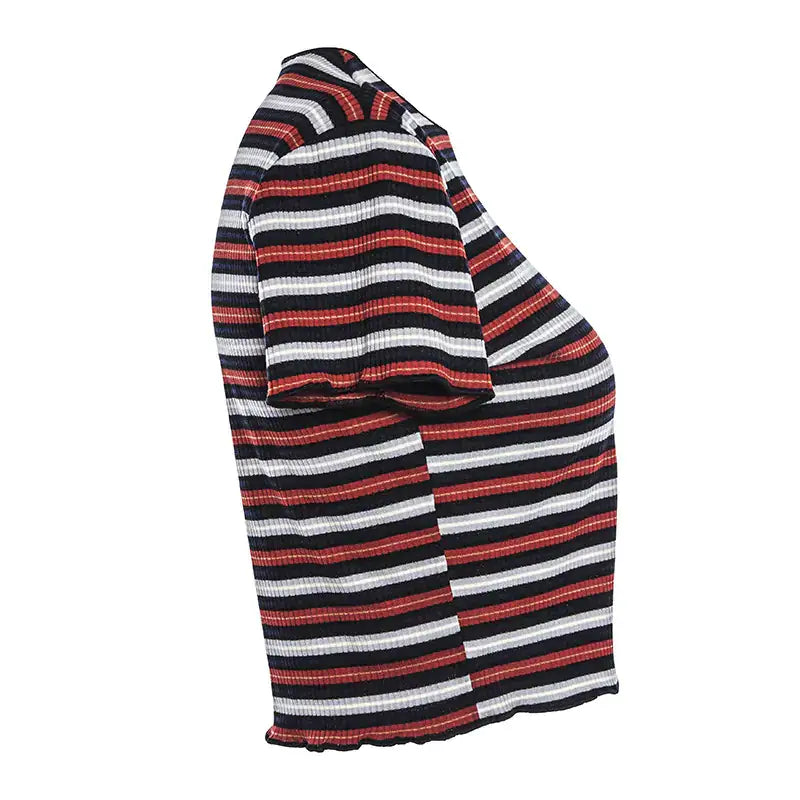 Short Sleeve T-Shirt for Women in stylish striped design, perfect for autumn and winter wardrobe.