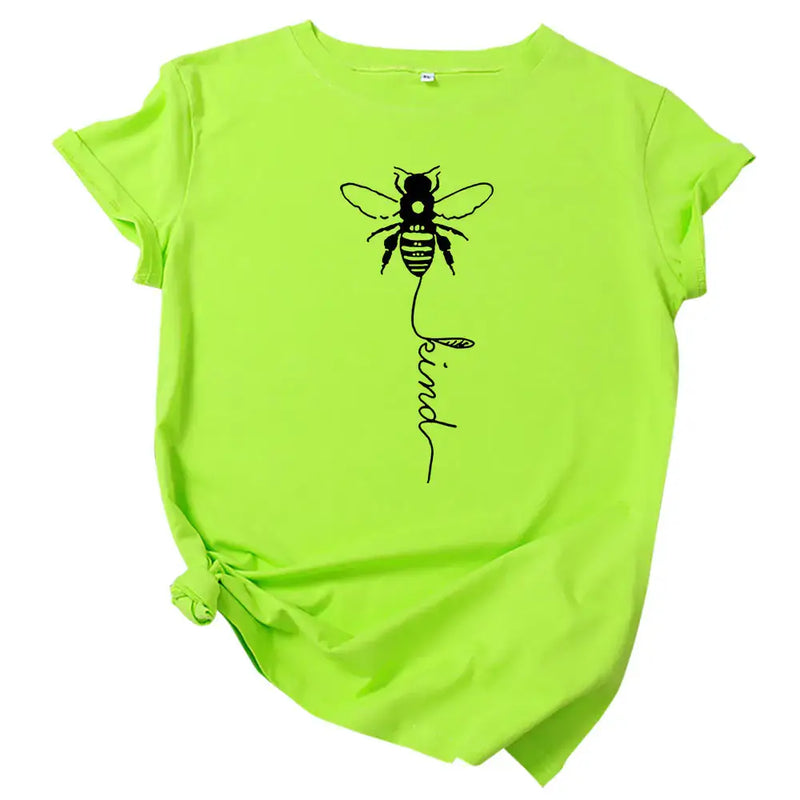 Short Sleeve T-Shirt for Women in vibrant green with bee design promoting kindness.