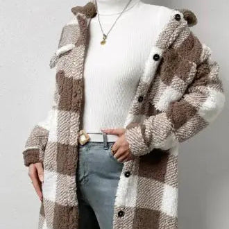Women Long Plaid Fleece Sweatshirt