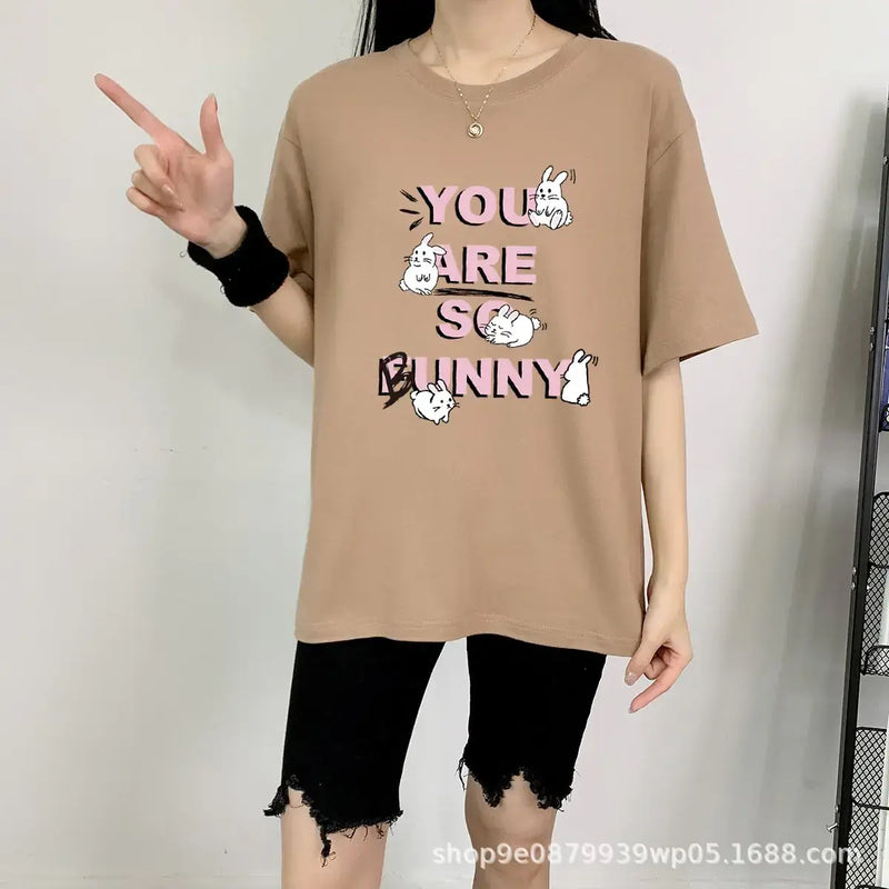 Short Sleeve T-shirt For Women's featuring a playful bunny print and casual style, perfect for everyday wear.