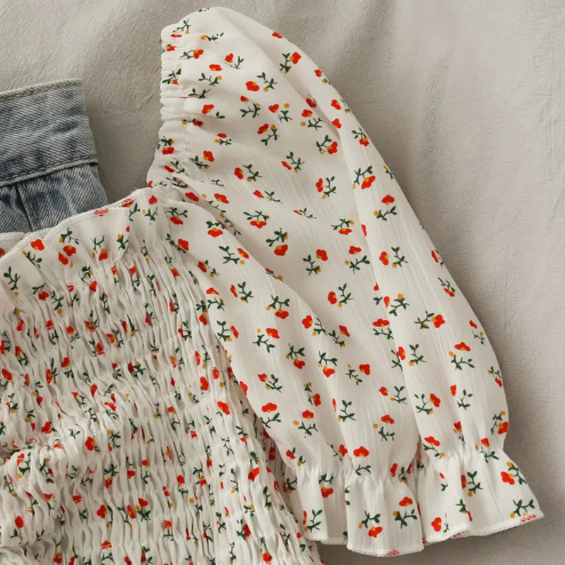 Floral Ruffled Tops for Women - Elegant Chic Crop Top