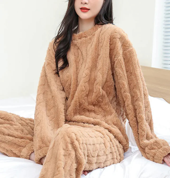 Cozy Coral Velvet Winter Pajama Set