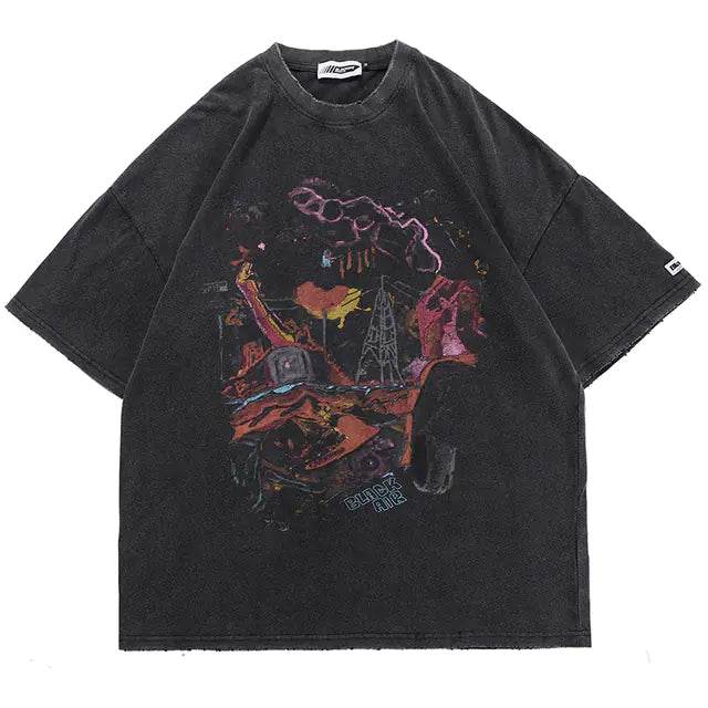 Vintage Street Style Loose Graphic T-Shirt