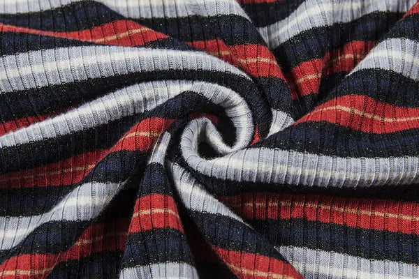 Close-up of striped fabric used in Short Sleeve T-Shirt for Women, showcasing its soft texture and stylish design.