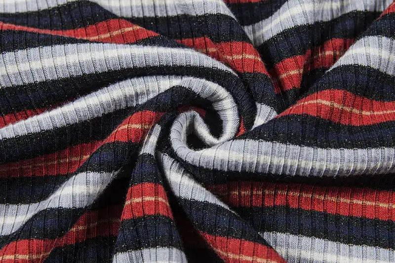 Close-up of striped fabric used in Short Sleeve T-Shirt for Women, showcasing its soft texture and stylish design.