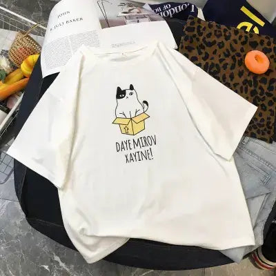 Short Sleeve T-Shirt For Women's featuring a cute cat print and comfortable design, perfect for everyday wear.