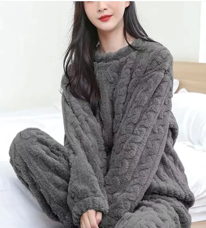 Cozy Coral Velvet Winter Pajama Set