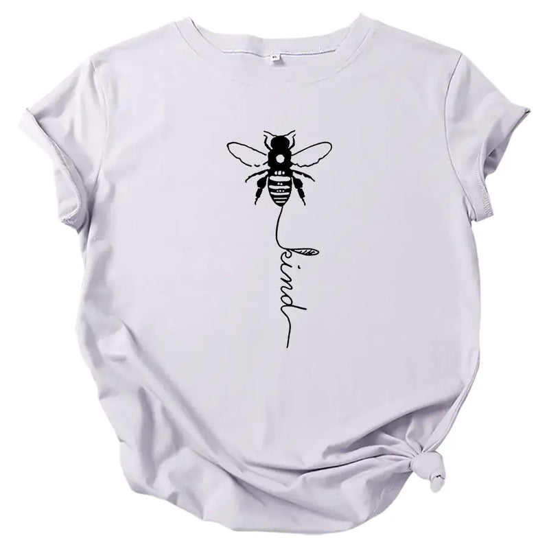 Short Sleeve T-Shirt for Women featuring a bee graphic and 'Be Kind' text, perfect for casual outings.