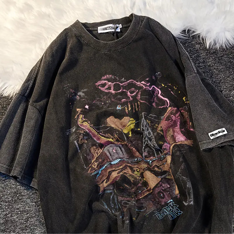 Vintage Street Style Loose Graphic T-Shirt