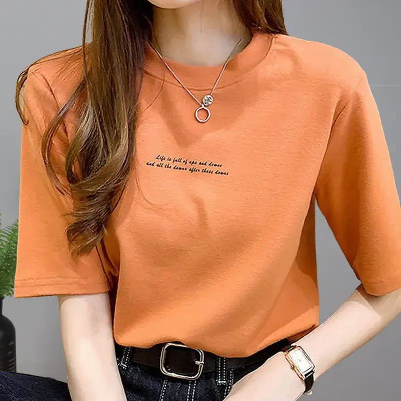 Short Sleeve T-Shirt for Women in orange color, featuring a classic round neck and a stylish, relaxed fit.
