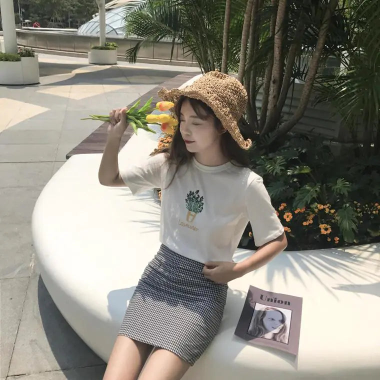 Embroidered Lavender Short Sleeve T-Shirt for Women