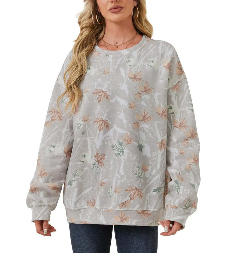 Blissful touch Women's Sweatshirt featuring a floral design in gray and pastel colors, perfect for casual wear.