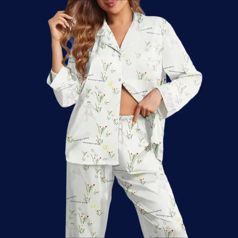 Brosloth Satin Pajamas Women Silk Pjs featuring unique floral print design and comfortable fit.