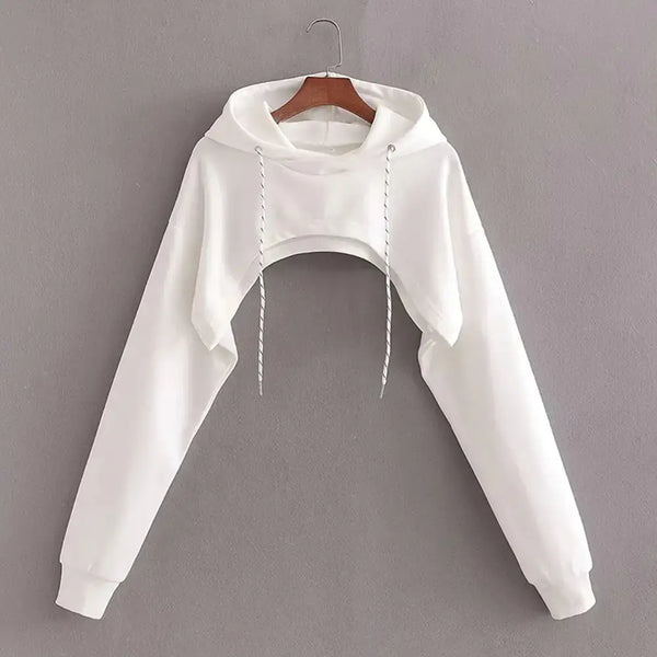 Chic Cropped Hoodie Blissful in white, featuring a stylish cropped design and drawstring hood.