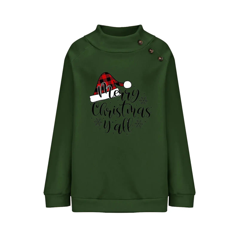 Christmas Spirit Turtleneck Pullover featuring a fun Christmas design and cozy fit for the holiday season.
