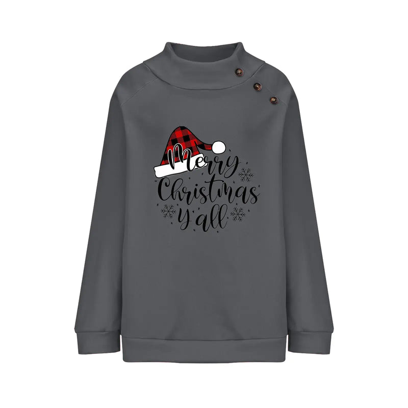Christmas Spirit Turtleneck Pullover featuring a festive design with snowflakes and a cozy holiday style.