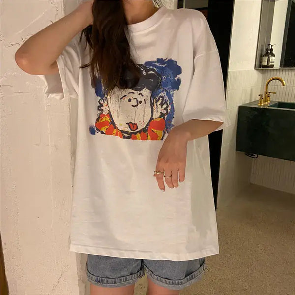Short Sleeve T-Shirt for Women featuring a colorful cartoon print, ideal for summer casual style.