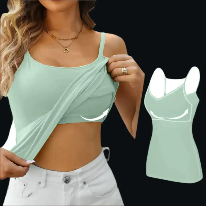 Generic Shelf Bra Crop Tops for Women, mint green color, featuring adjustable straps and stretchy fabric.