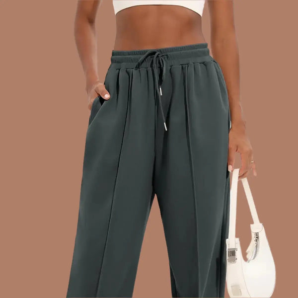 Leg Sweatpants Women Baggy Sweat Pant in dark green with drawstrings and pockets, stylish and comfortable.