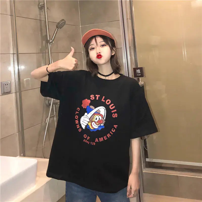 Short Sleeve T-Shirt For Women's featuring a fun graphic design in black, perfect for casual outings.