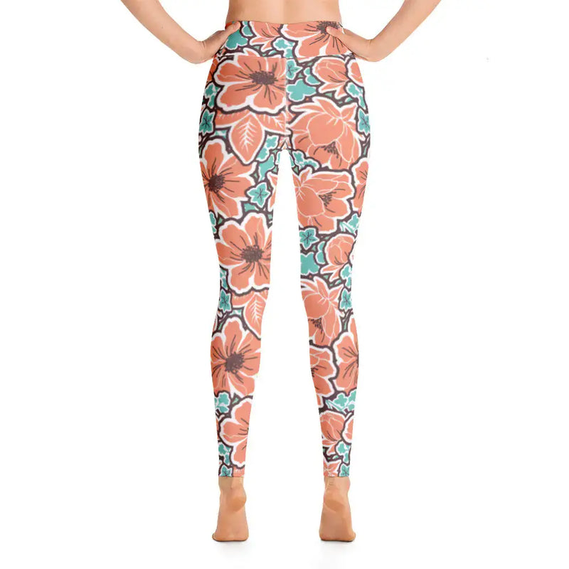 Island Bloom Women's Yoga Leggings showcasing vibrant floral design from the back in high-quality fabric.