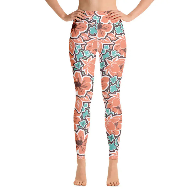 Island Bloom Women's Yoga Leggings featuring a vibrant floral design, perfect for active lifestyles.
