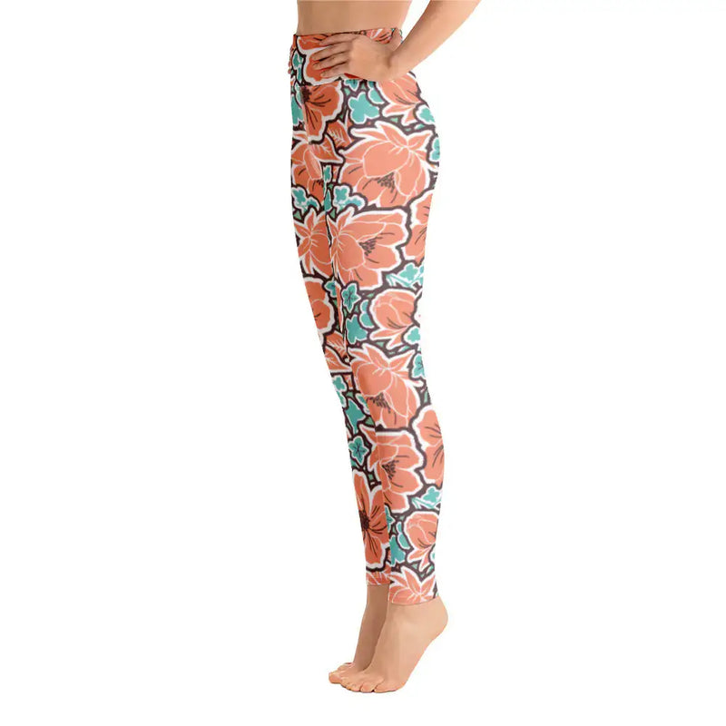 Island Bloom Women's Yoga Leggings featuring vibrant floral design for style and comfort.