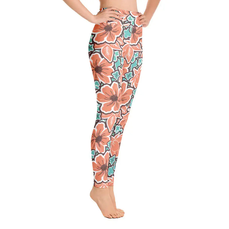 Island Bloom Women's Yoga Leggings featuring a vibrant floral pattern, designed for comfort and flexibility.