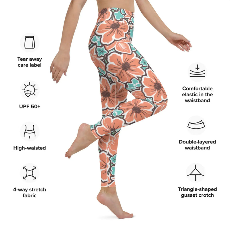 Island Bloom Women's Yoga Leggings featuring high-waisted design, stretchable fabric, and floral pattern for active lifestyle.