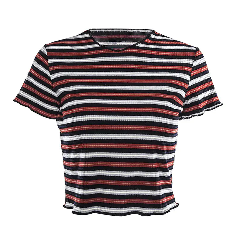 Short Sleeve T-Shirt for Women in a stylish striped pattern, perfect for autumn and winter wear.