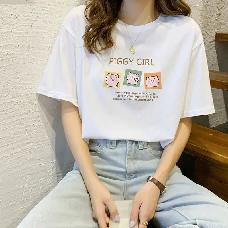 Short Sleeve T-Shirt for Women featuring a fun graphic design and relaxed fit, perfect for summer style.