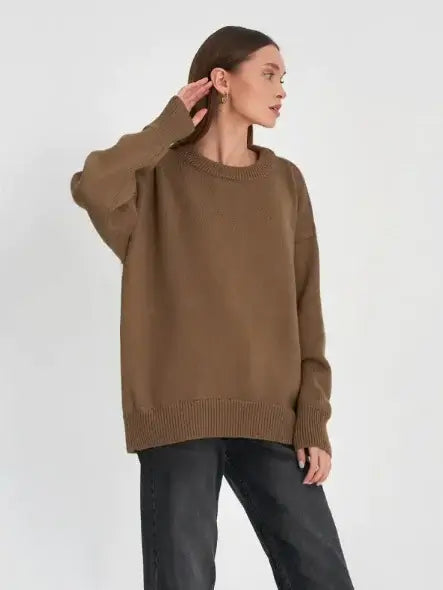Loose Crew Neck Sweatshirt for Women in brown, perfect for casual wear and lounging.