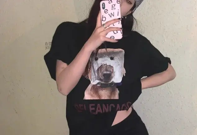 Short Sleeve T-Shirt for Women featuring a playful dog print, perfect for trendy casual wear.