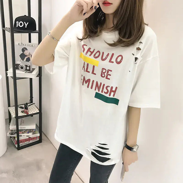 Short Sleeve Distressed T-Shirt featuring a trendy distressed look and casual style, perfect for everyday wear.