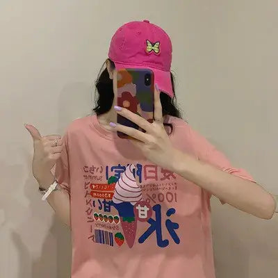 Short Sleeve Women's T-Shirt featuring a colorful ice cream graphic design, perfect for casual summer wear.