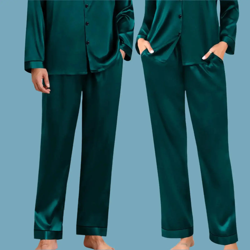 SWOMOG Women Pajamas Long Sleeve set with lightweight satin fabric in rich green color.