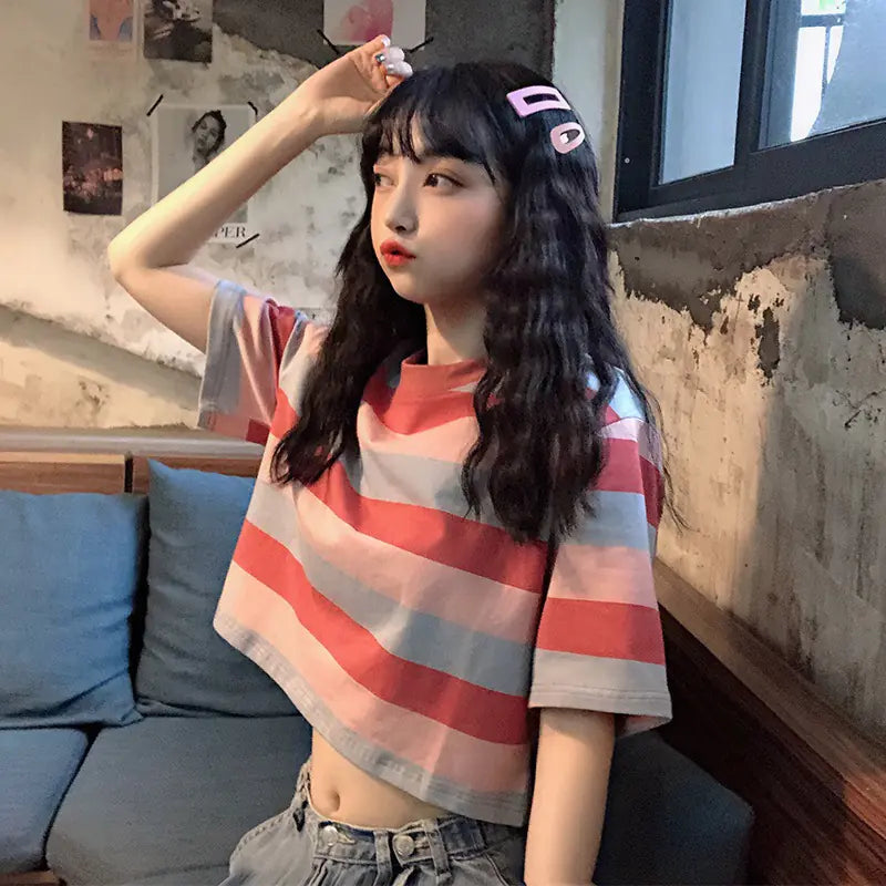 Short Sleeve Striped T-Shirt for Women