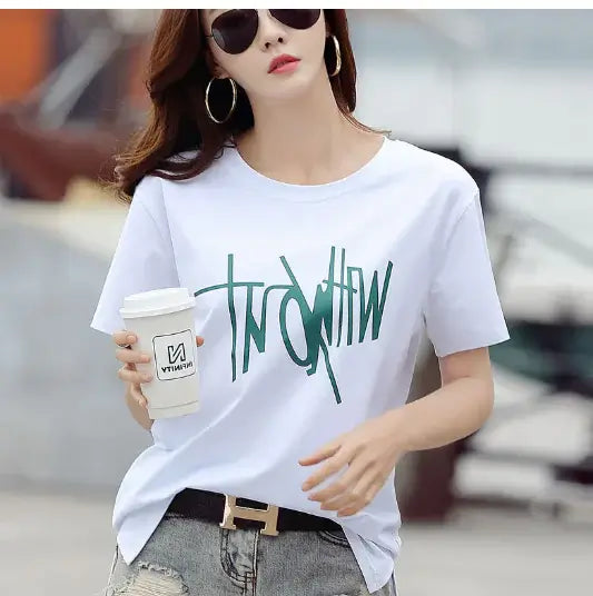 Short Sleeve T-Shirt for women featuring a stylish white design and casual fit, perfect for summer outings.