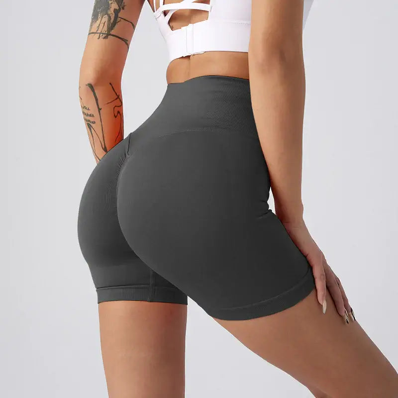 Women Yoga Shorts featuring a stylish and comfortable design, showcasing the breathable nylon fabric from the back.