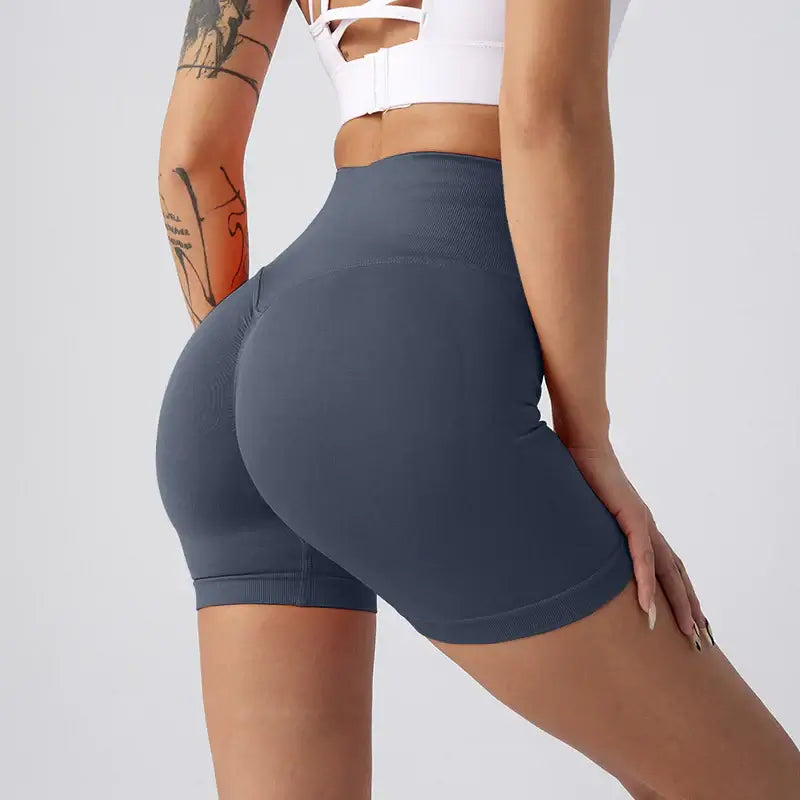 Stylish and comfortable Women Yoga Shorts showcased in breathable three-point nylon fabric.