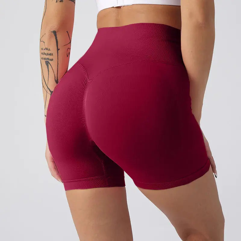 Women Yoga Shorts in red, featuring a comfortable fit and stylish design for active women.