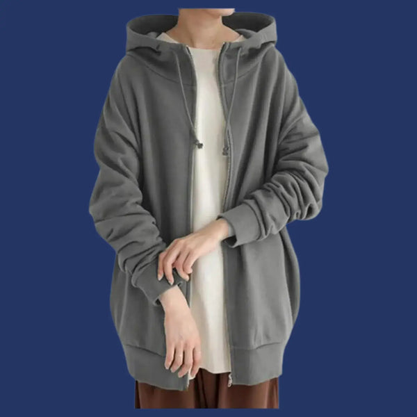 Sweatshirt for Women Zip Up Hoodie in comfortable grey fabric with a hood and relaxed fit.
