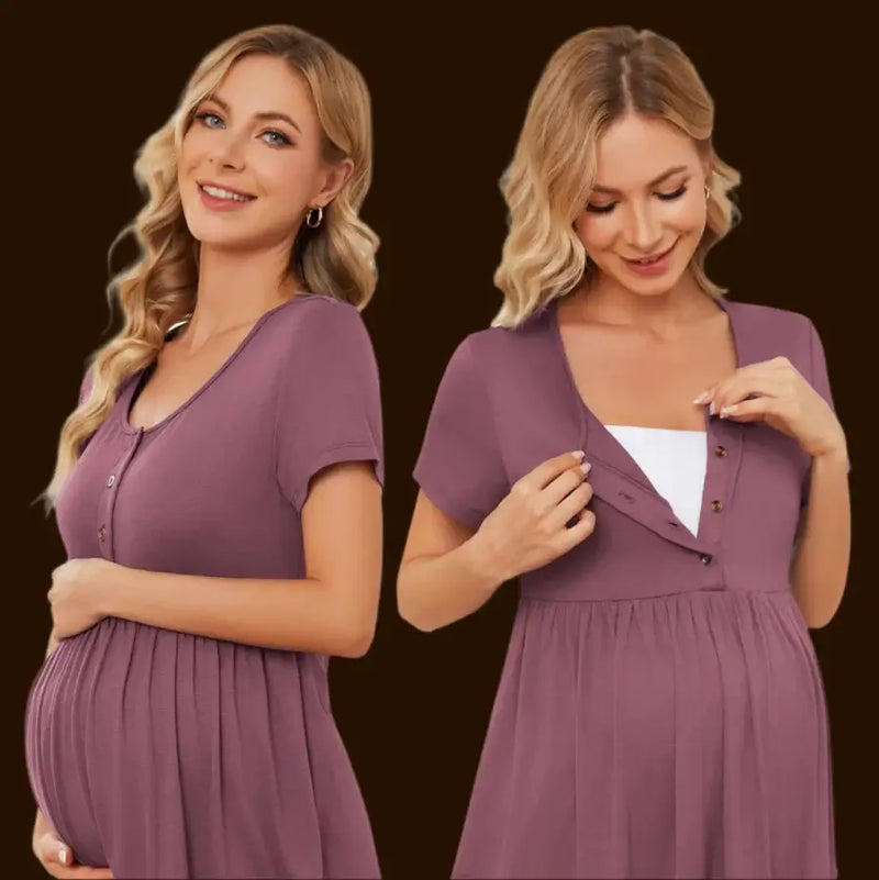Womens Maternity Nuring Pajamas showcased by models demonstrating comfort and easy nursing access.