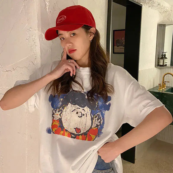 Short Sleeve T-Shirt for Women featuring a cartoon print, perfect for summer style and comfort.