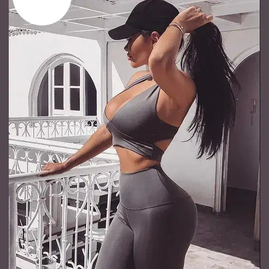 Yoga Apparel Set for Women in gray, showcasing stylish design and comfort for yoga practice.