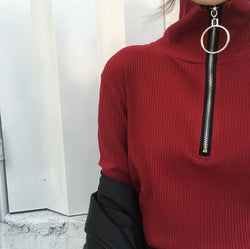 Vintage Casual High Neck Long Sleeve T-Shirt
